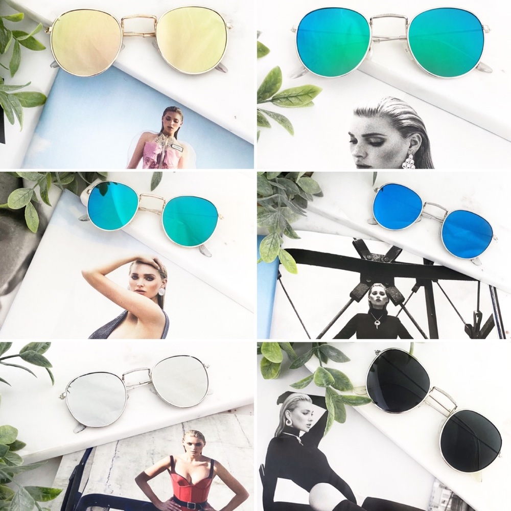 "Brooklyn" Sunglasses || Teal Green Mirror Round - Picture 6 of 10